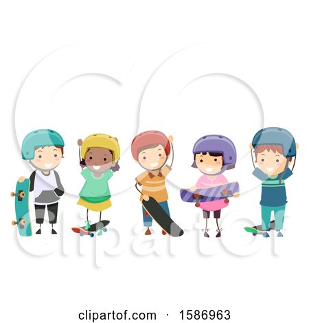 Clipart of a Group of Children Skateboarding - Royalty Free Vector Illustration by BNP Design Studio
