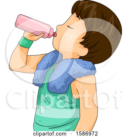 Clipart of a Brunette White Boy Drinking Water from Water Bottle After Exercising - Royalty Free Vector Illustration by BNP Design Studio