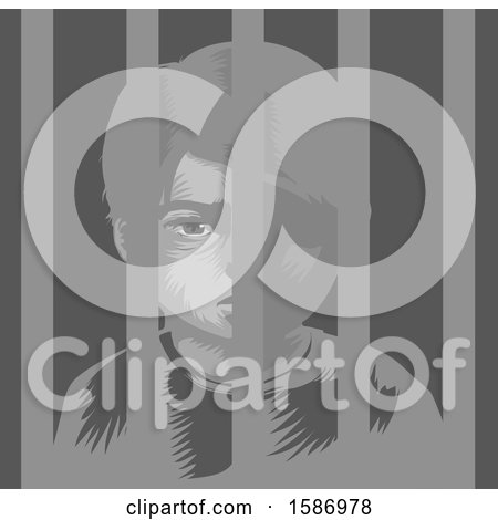Clipart of a Boy Behind Bars in a Juvenile Detention Center - Royalty Free Vector Illustration by BNP Design Studio
