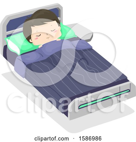 Clipart of a Brunette White Boy Sleeping in a Floating Bed - Royalty Free Vector Illustration by BNP Design Studio