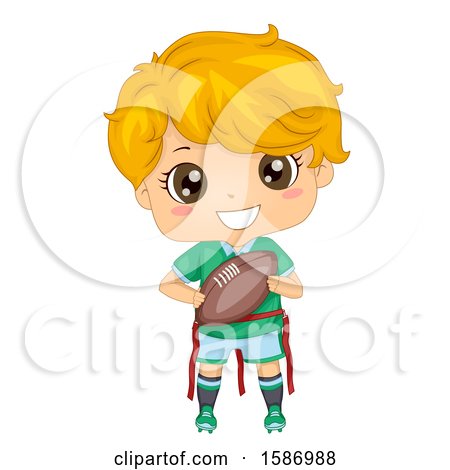 Clipart of a Blond White Boy Playing Flag Football - Royalty Free Vector Illustration by BNP Design Studio