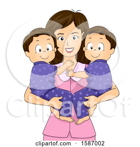 Clipart of a Mother Holding Her Twin Boys - Royalty Free Vector Illustration by BNP Design Studio