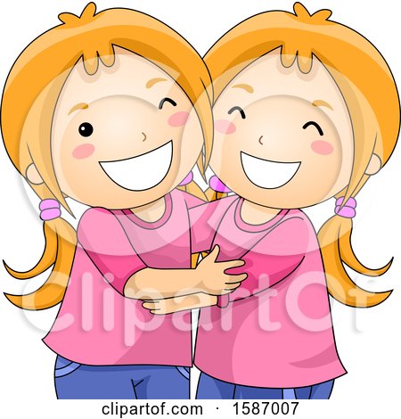 Clipart of Matching Hugging Twin Girls - Royalty Free Vector Illustration by BNP Design Studio