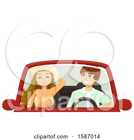 Clipart of a Teen Couple in a Convertible Car - Royalty Free Vector Illustration by BNP Design Studio