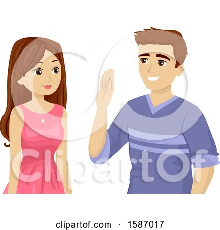 Clipart of a Teen Couple Making a Promise - Royalty Free Vector Illustration by BNP Design Studio