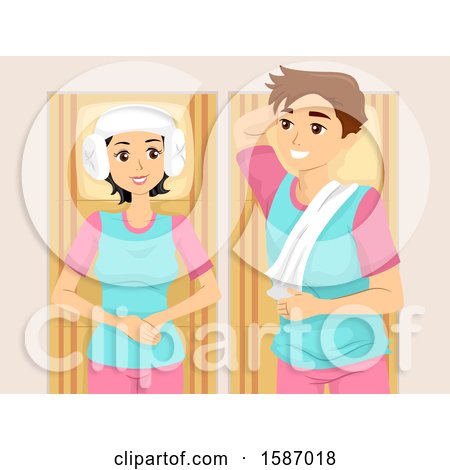 Clipart of a Teen Couple at a Korean Spa - Royalty Free Vector Illustration by BNP Design Studio