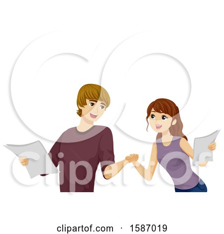 Clipart of a Teen Couple Practicing Their Acting Roles - Royalty Free Vector Illustration by BNP Design Studio