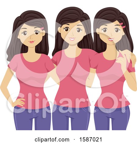 Clipart of a Group of Teen Triplet Girls Wearing Matching Clothes - Royalty Free Vector Illustration by BNP Design Studio