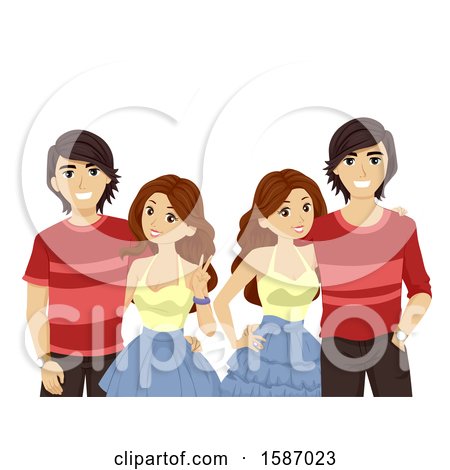 Clipart of Teen Twin Girls and Boys As Couples - Royalty Free Vector Illustration by BNP Design Studio