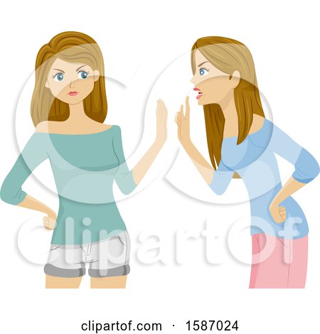 Clipart of Teen Twin Girls Fighting - Royalty Free Vector Illustration by BNP Design Studio