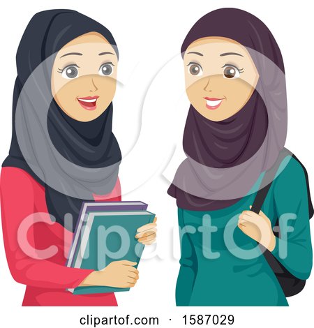 Clipart of Teen Girls Wearing Hijabs - Royalty Free Vector Illustration by BNP Design Studio