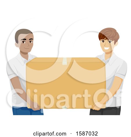 Clipart of Teen Guys Carrying a Large Donation Box - Royalty Free Vector Illustration by BNP Design Studio