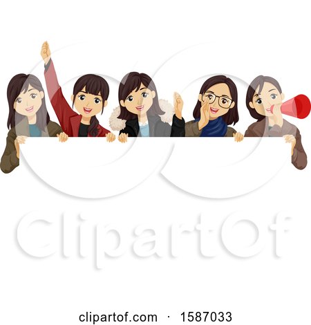 Clipart of a Group of Teens Cheering over a Sign - Royalty Free Vector Illustration by BNP Design Studio