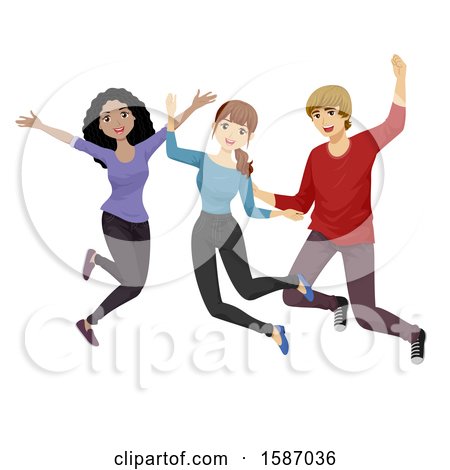 Clipart of a Group of Teens Jumping - Royalty Free Vector Illustration by BNP Design Studio