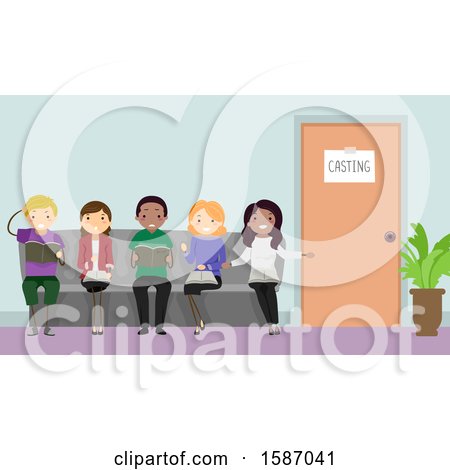 Clipart of a Group of Teens Sitting Outside a Casting Office - Royalty Free Vector Illustration by BNP Design Studio
