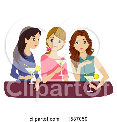 Clipart of a Group of Teens or Young Women Drinking Cocktails - Royalty Free Vector Illustration by BNP Design Studio