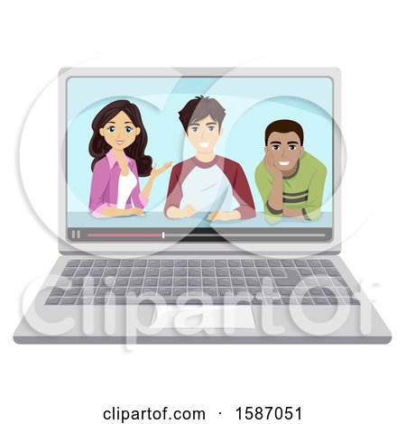 Clipart of a Group of Teens During Video Chat - Royalty Free Vector Illustration by BNP Design Studio