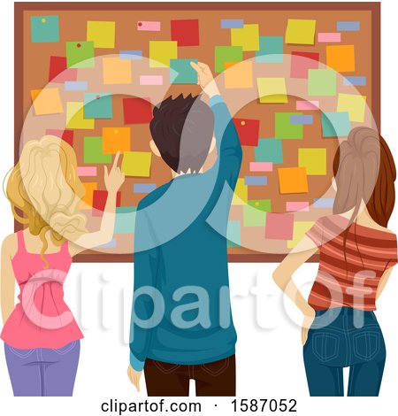 Clipart of a Group of Teens at a Bulletin Board - Royalty Free Vector Illustration by BNP Design Studio