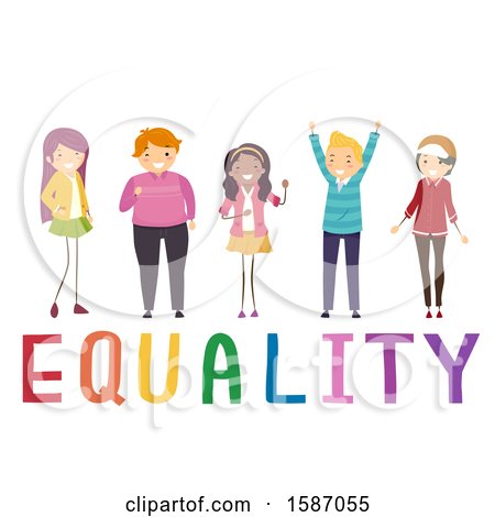 Clipart of a Group of Teens over Equality Text - Royalty Free Vector Illustration by BNP Design Studio