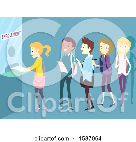Clipart of a Group of Teens in Line for College Enrollment - Royalty Free Vector Illustration by BNP Design Studio
