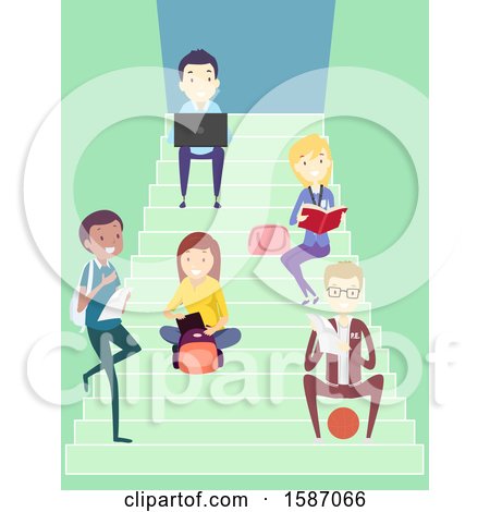 Clipart of a Group of Teens Hanging out on Stairs - Royalty Free Vector Illustration by BNP Design Studio