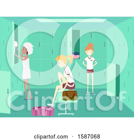 Clipart of a Group of Teen Girls in a Locker Room - Royalty Free Vector Illustration by BNP Design Studio