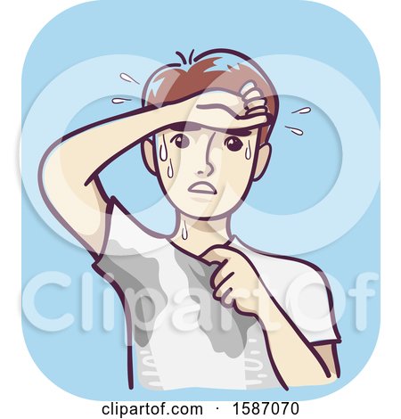 Clipart of a Man Wiping Forehead with Wet Underarms and Chest, Excessive Sweating - Royalty Free Vector Illustration by BNP Design Studio