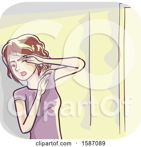 Clipart of a Woman Avoiding Bright Light Due to Light Sensitivity - Royalty Free Vector Illustration by BNP Design Studio