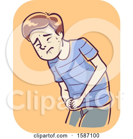Clipart of a Man with Pain in Lower Right Abdomen As Symptom of Appendicitis - Royalty Free Vector Illustration by BNP Design Studio