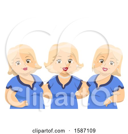 Clipart of a Group of Matching Senior Triplet Women - Royalty Free Vector Illustration by BNP Design Studio
