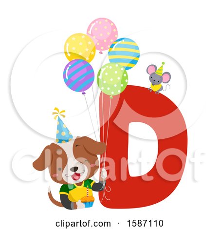 Clipart of a Birthday Animal Alphabet Letter D with a Dog - Royalty Free Vector Illustration by BNP Design Studio