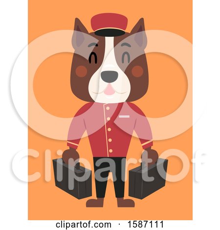 Clipart of a Dog Bell Boy Carrying Luggage - Royalty Free Vector Illustration by BNP Design Studio