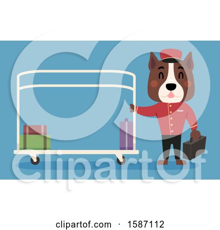 Clipart of a Dog Bell Boy with a Luggage Cart - Royalty Free Vector Illustration by BNP Design Studio