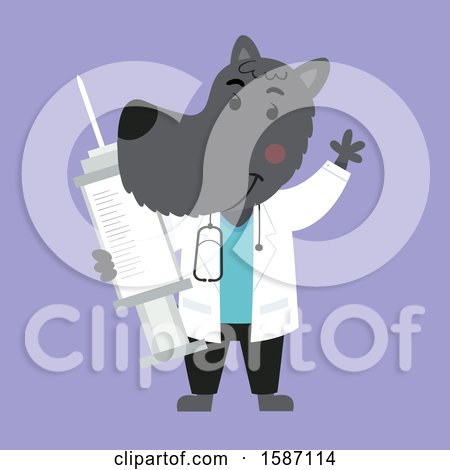 Clipart of a Veterinarian Dog Holding a Vaccine Syringe - Royalty Free Vector Illustration by BNP Design Studio