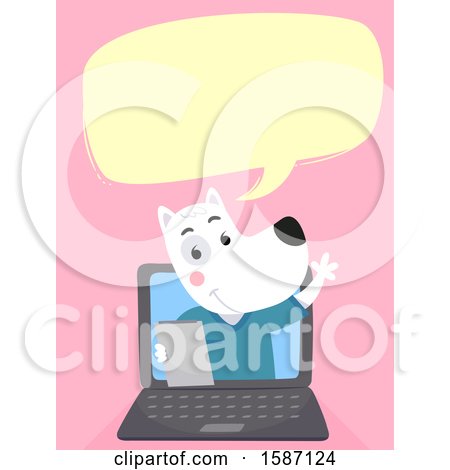 Clipart of a Veterinarian Dog Talking and Emerging from a Laptop - Royalty Free Vector Illustration by BNP Design Studio