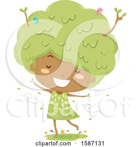 Clipart of a Girl Tree Dancing in a Breeze - Royalty Free Vector Illustration by BNP Design Studio