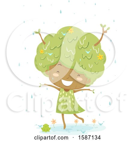 Clipart of a Girl Tree Dancing in the Rain - Royalty Free Vector Illustration by BNP Design Studio