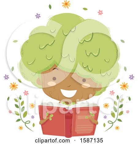 Clipart of a Girl Tree Reading a Book - Royalty Free Vector Illustration by BNP Design Studio