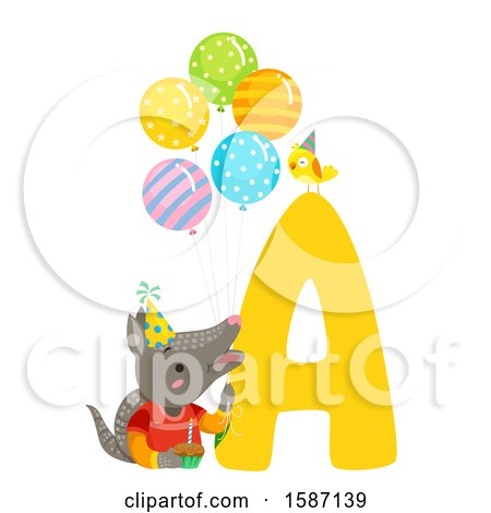 Clipart of a Birthday Animal Alphabet Letter a with an Armadillo - Royalty Free Vector Illustration by BNP Design Studio