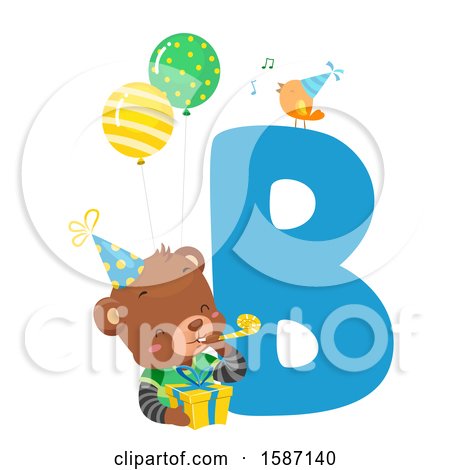 Clipart of a Birthday Animal Alphabet Letter a with a Bear - Royalty Free Vector Illustration by BNP Design Studio