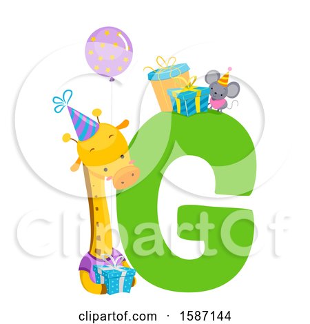 Clipart of a Birthday Animal Alphabet Letter G with a Giraffe - Royalty Free Vector Illustration by BNP Design Studio