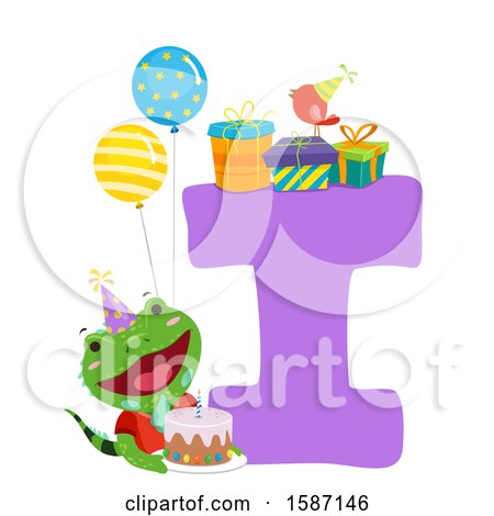 Clipart of a Birthday Animal Alphabet Letter I with an Iguana - Royalty Free Vector Illustration by BNP Design Studio
