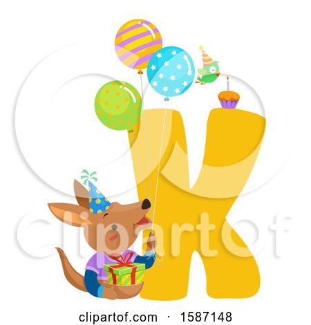 Clipart of a Birthday Animal Alphabet Letter K with a Kangaroo - Royalty Free Vector Illustration by BNP Design Studio