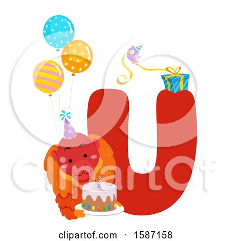 Clipart of a Birthday Animal Alphabet Letter U with a Uakari - Royalty Free Vector Illustration by BNP Design Studio