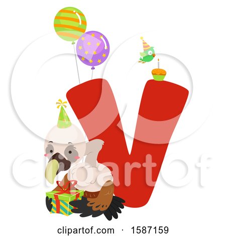 Clipart of a Birthday Animal Alphabet Letter V with a Vulture - Royalty Free Vector Illustration by BNP Design Studio