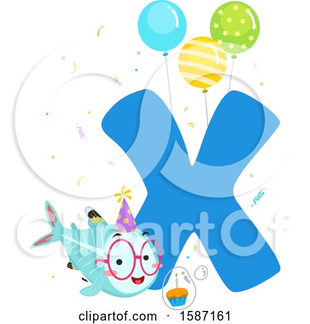 Clipart of a Birthday Animal Alphabet Letter X with an Xray Fish - Royalty Free Vector Illustration by BNP Design Studio
