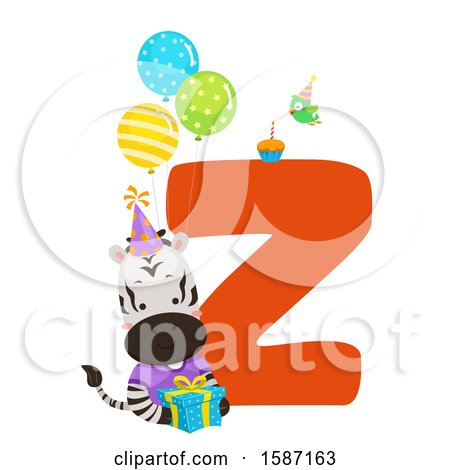Clipart of a Birthday Animal Alphabet Letter Z with a Zebra - Royalty Free Vector Illustration by BNP Design Studio