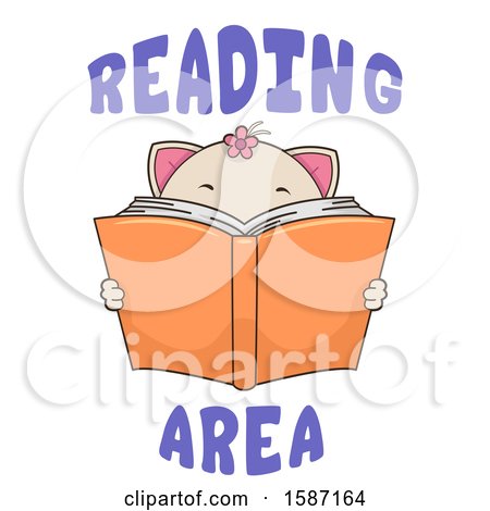 Clipart of a Cat Holding a Book with Reading Area Text - Royalty Free Vector Illustration by BNP Design Studio