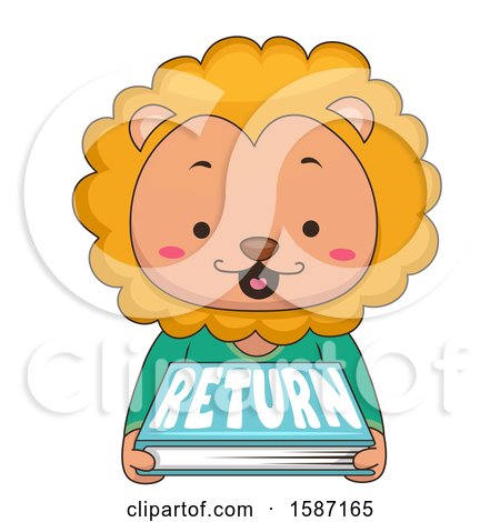 Clipart of a Male Lion Returning a Book at a Library - Royalty Free Vector Illustration by BNP Design Studio