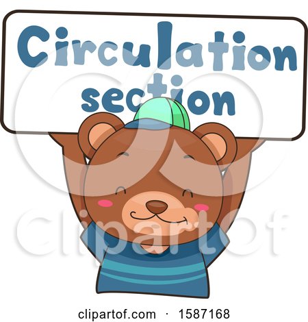 Clipart of a Bear Holding up a Circulation Section Sign - Royalty Free Vector Illustration by BNP Design Studio